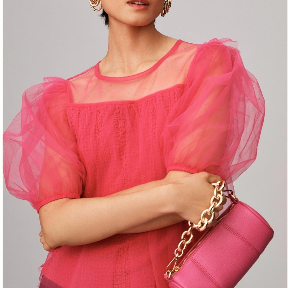 By Anthropologie Sheer Puff-Sleeve Top